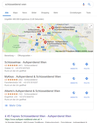 Schlüsseldienst Suche ohne Adwords-Werbung